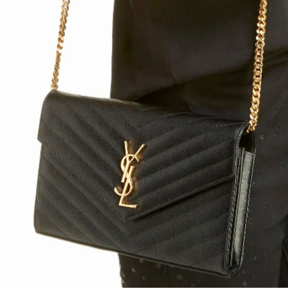 SOLD Saint Lauren Black Large Monogram Quilted Leather Wallet on Chain (NWT)